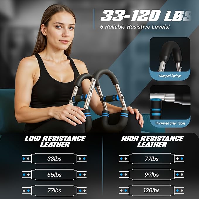 Twister Arm Trainer for Men and Women, Adjustable 5 Resistance Levels (33-120 lbs) Chest & Arm Workout Equipment with 4 Springs and Training Manual, Home Gym Strength Trainer with Anti-Slip Handles