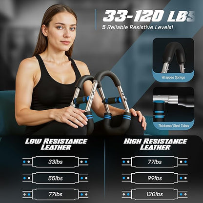 Twister Arm Trainer for Men and Women, Adjustable 5 Resistance Levels (33-120 lbs) Chest & Arm Workout Equipment with 4 Springs and Training Manual, Home Gym Strength Trainer with Anti-Slip Handles