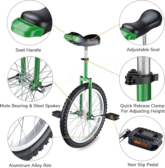AW 16/18/20/24 Inch Wheel Outdoor Unicycle Adjustable Seat Exercise Bicycle Fit Adults Kids Outdoor Sports Fitness Exercise, for Choice
