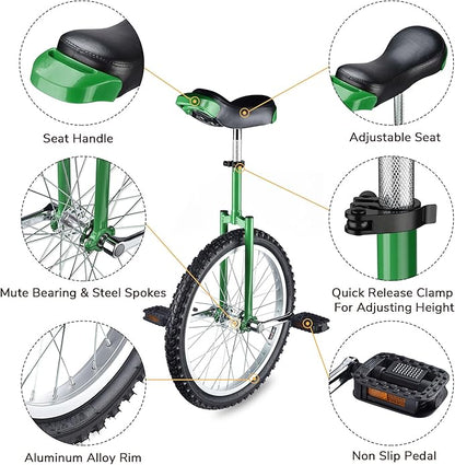 AW 16/18/20/24 Inch Wheel Outdoor Unicycle Adjustable Seat Exercise Bicycle Fit Adults Kids Outdoor Sports Fitness Exercise, for Choice