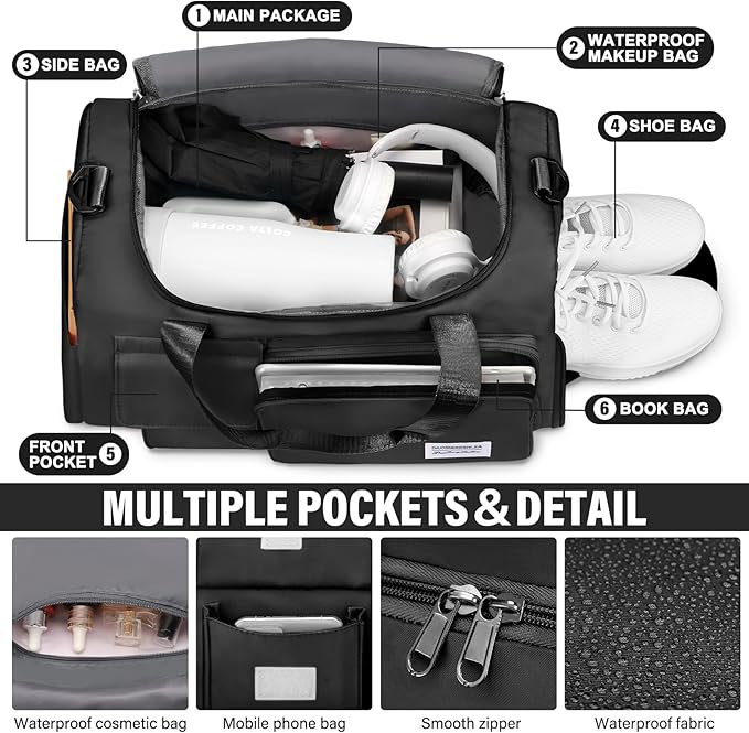 Gym & Dance Duffle Bag - Spacious Travel Organizer with Compartments (Black)