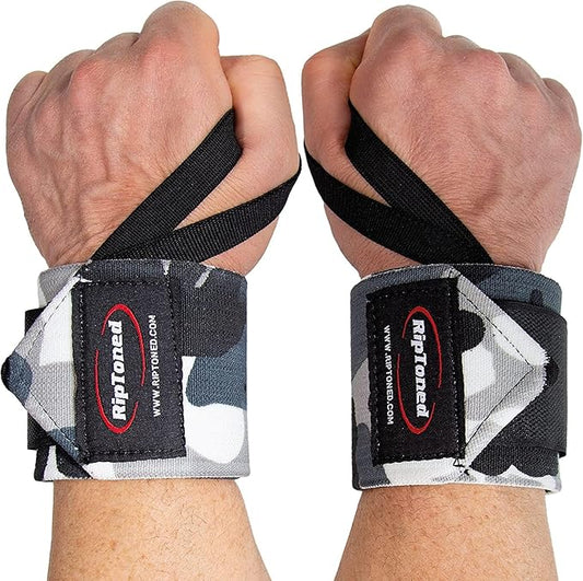 Rip Toned Wrist Wraps for Weightlifting – USPA & USAPL Approved 18" Wrist Straps for Powerlifting – Adjustable, Durable Gym Wraps with Thumb Loop – Quality Support for Men & Women – Gray Camo Flex
