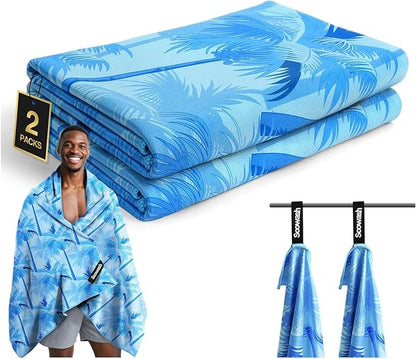 Microfiber Sweat Towel Quick Dry Lightweight Absorbent 2 Pack, Fast Drying 30‘’ X 60‘’ Negative Ions Odorless Gym Towels for Men & Women Yoga Travel Outdoor Camping Gym Beach (Navy Blue Tree)
