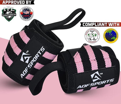 AQF Wrist Wraps for Weightlifting - USPA & IPL Approved 18" Gym Wrist Support with Thumb Loop - Heavy Duty Lifting Wrist Straps for Fitness, Workout, Powerlifting, & Bodybuilding (Pair)