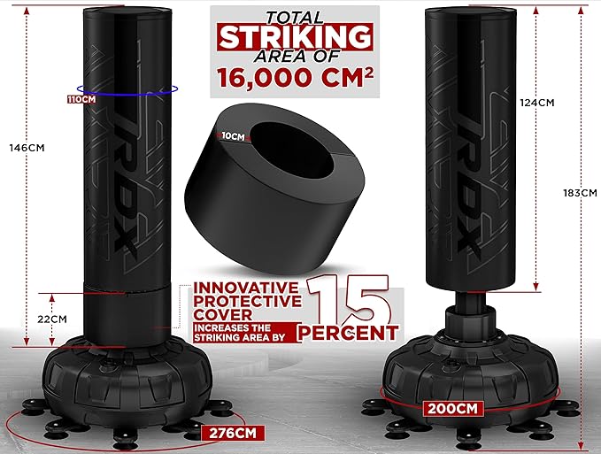 RDX XXL 330LBS Freestanding Punching Bag with Cover & Gloves – 72” Adult Heavy Pedestal Punch Bag Set - 17 Suction Cup 8 Extended Legs Stand Base - Kick Boxing MMA Home Gym Fitness