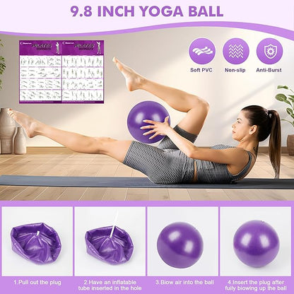 Pilates Ring Set Exercise Equipment, with Exercise Resistance Bands Set, Pilates Ball, Sliding Disks. Portable Home Gym - with Fitness Guide Poster