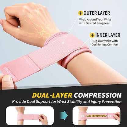 CAMBIVO Wrist Wraps for Men and Women 2 Pack, Adjustable Compression Wrist Brace for Carpal Tunnel, Wrist Support, Pain Relief, Lifting Straps Wrist Bands for Fitness, Weightlifting, Gym Workout