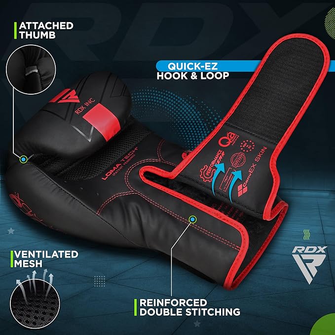 RDX Kids Boxing Gloves Sparring and Muay Thai Maya Hide Leather, Kara Patent Pending Junior Training Mitt for Kickboxing, Punching Bag, Focus Pads, MMA, Thai Pad, Double End Ball Punching Gloves