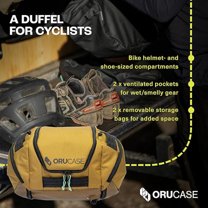Orucase Janus Duffel 40L – Convertible Duffel Backpack for Cyclists | Removable Storage Pods, Ventilated Gear Pockets, Recycled Water-Resistant Materials, Smart Organization, Travel Bag - Coyote