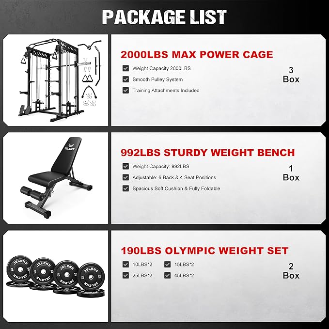 M21 Smith Machine, Multi-Function Power Cage with Dual Pulley Cable Crossover System, 2000LBS All-in-One Squat Rack with Smith Bar and Attachments for Home Gym Strength Training