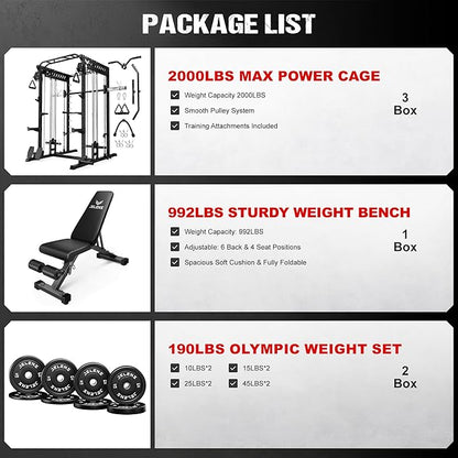 M21 Smith Machine, Multi-Function Power Cage with Dual Pulley Cable Crossover System, 2000LBS All-in-One Squat Rack with Smith Bar and Attachments for Home Gym Strength Training