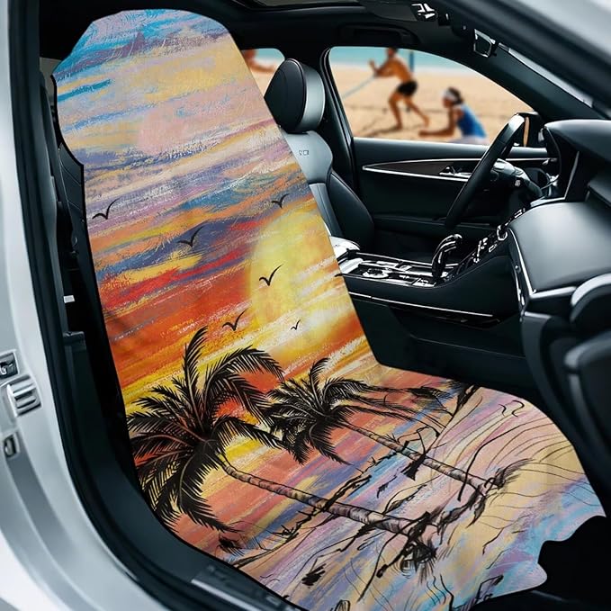 Bulopur Washable Seat Covers for Cars Tropical Palm Tree Sunset Sweat Towel Car Seat Cover for Gym Running Athletes Breathable Automotive Interior Protection