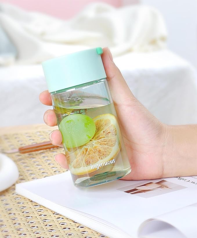 9 oz Tritan Colored Water Bottle,Infuser Small Water Bottle,Lightweight,Resuable,Leak Proof,Wide Opening,Cute and Clear(Light Green)