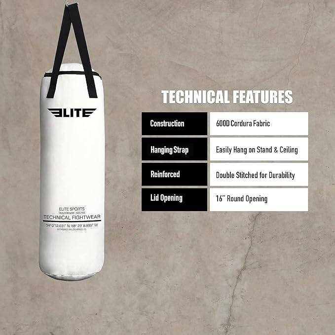 Elite Sports Boxing Bag 4 FT – Heavy Duty Canvas Punching Bag with Straps for Boxing, Training, MMA, Muay Thai, Kickboxing, Martial Arts & Fitness – UNFILLED Heavy Bag