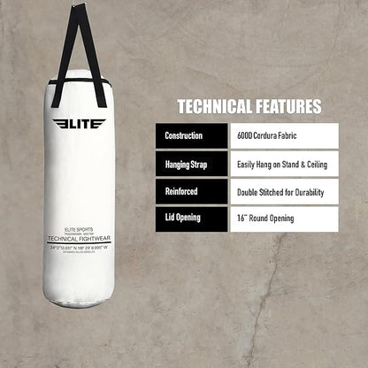 Elite Sports Boxing Bag 4 FT – Heavy Duty Canvas Punching Bag with Straps for Boxing, Training, MMA, Muay Thai, Kickboxing, Martial Arts & Fitness – UNFILLED Heavy Bag