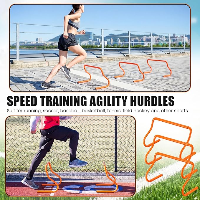 16 Pcs 12" Speed Agility Training Hurdles Large Size Detachable Agility Hurdles Hurdles Training Equipment Set for Athletes Soccer Basketball