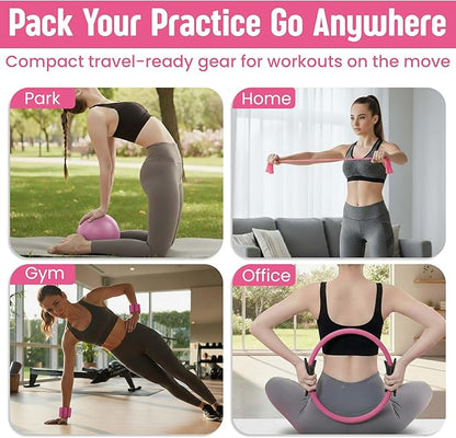 Pilates Kit 16- Pieces with Adjustable Resistance – Fitness Ring, Exercise Ball, Bands, Wrist Weights & Essential Pilates Equipment for Home Workouts - Versatile Fitness Accessories