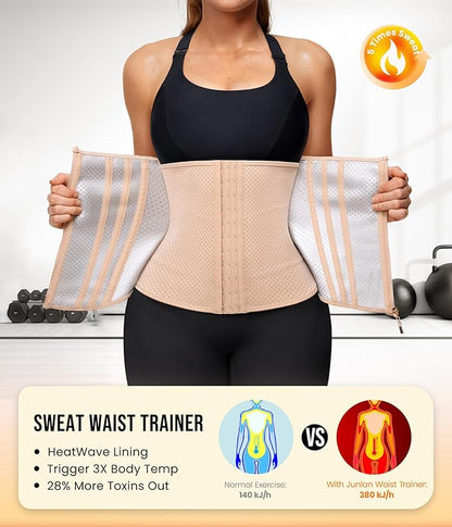 Junlan Sweat Waist Trainer for Women - Corset Sweat Band for Working Out