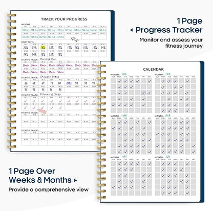 Fitness Workout Journal for Women & Men, A5(5.5" x 8.7") Workout Log Book Planner for Tracking, Progress, and Achieving Your Wellness Goals-Navy Blue
