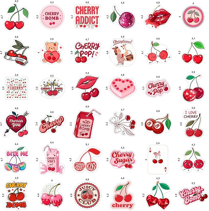 100Pcs Cherry Stickers Waterproof Small for Phone - Cute Fruit Stickers, Red Aesthetic Decals - Cherry Gifts & Party Supplies - Gift for Women & Men