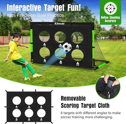 Kids Soccer Goal for Backyard Set - 2 of 6x4 ft Soccer Goals Training Equipment, Soccer Net for Kids Age 3-5 6-8 8-10 10-12, Ball, Targets for Toddler Kid Youth Soccer Games Sports Outdoor Play