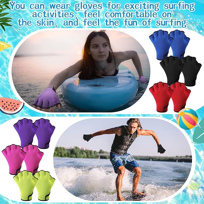 Junkin 6 Pairs Swimming Aquatic Gloves Webbed Swim Gloves Training Fitness Water Resistance Gloves Swim Gloves Nylon Gloves for Swimming Diving Water Aquatic Fitness Exercise