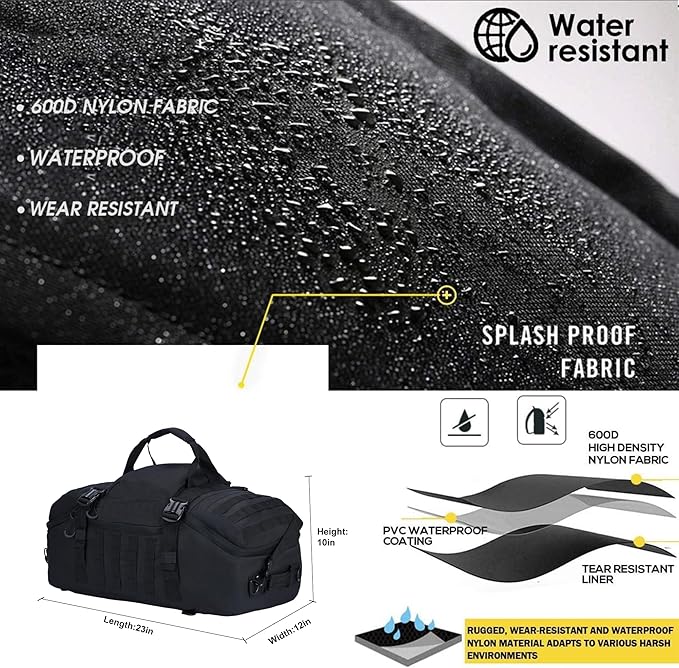 Gym Bag, 3-in-1 Duffel Backpack, Waterproof Travel & Sports Bag for Outdoor, Tactical, Camping & Hunting – Weekend & Overnight Gear