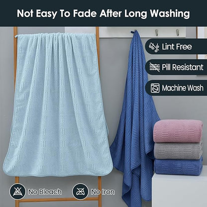 JML Bath Towels Set of 2, 30" x 60", Large Microfier Body Towel for Adult, Oversized, Soft, Super Absorbent, Fast Drying, Use for Sauna, Salon, Gym,Sport, Fitness, Yoga, Diamond Cross Grid Gray