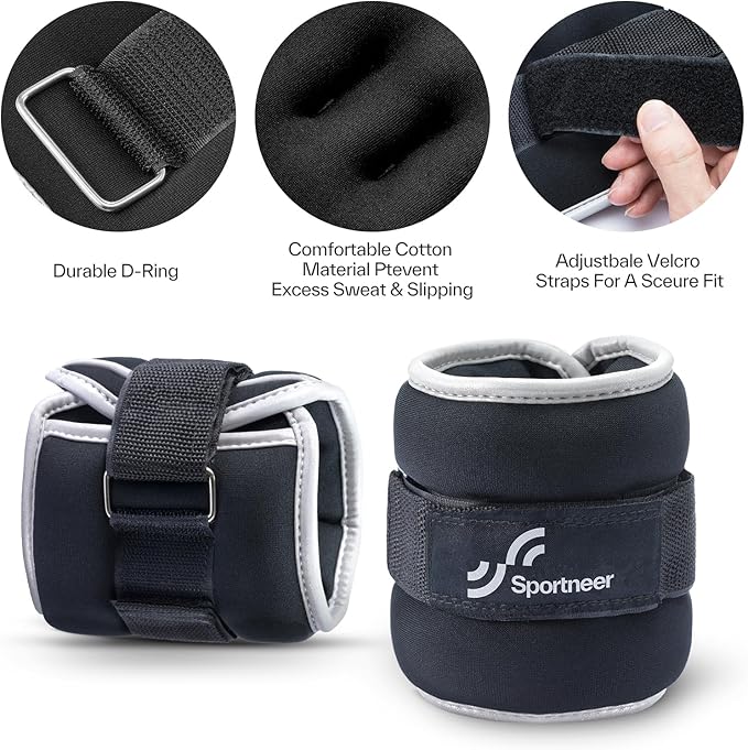 Sportneer Ankle Weights Wrist Weights Pair of 1/2/4/6/10 LBS for Men Women Kids Strength Training Wrist and Ankle Weights Set with Reflective Strips for Dancing Running Walking Fitness Workout Gym