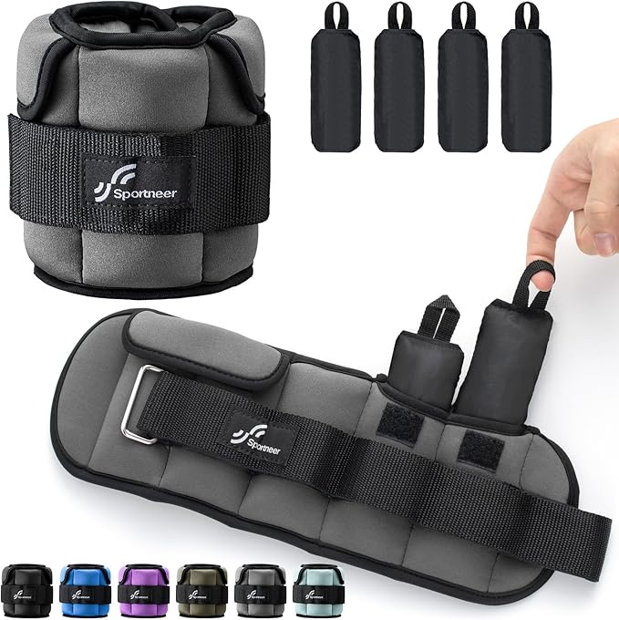 Sportneer Upgrade Adjustable Ankle and Wrist Weights for Women and Men 1-7 lbs / 1-10 lbs Set | Comfortable, Secure Fit for Walking, Running, Fitness, Physical Therapy, Home Gym
