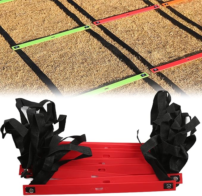 Fixed Agility Ladder for Football Soccer Training, Speed Footwork Ladder with 12 Rungs 6M, Bright Color Non - Slip Rope Ladder for Sports Exercise and Group Drills