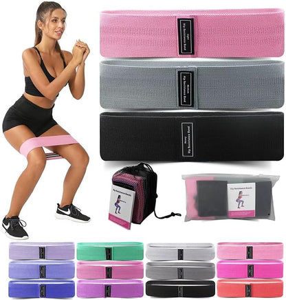 3 Booty Bands Pilates Flexbands Hip Thigh Glute Bands Set Stretch Exercise Bands Fabric Elastic Exercise Resistance Band for Working Out Legs Bands with Workout Bands Guide.