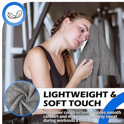 HOMERHYME Microfiber Workout Towels, 10 Pack Gym Sweat Sports Towels, 16 x 27 Inch Quick Dry Hand Towels, Absorbent Grey Towel for Home Yoga Fitness Spa Camping, Gym Accessories for Women Men