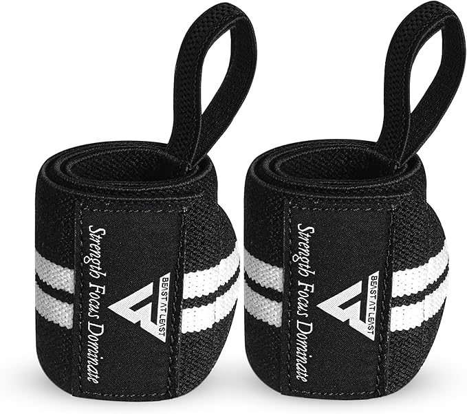 Weight Lifting Wrist Wraps – 18” Cotton Wrist Support with Thumb Loop – Gym Straps for Workout Powerlifting Weightlifting Fitness Strength Training, Stiff Wrist Straps