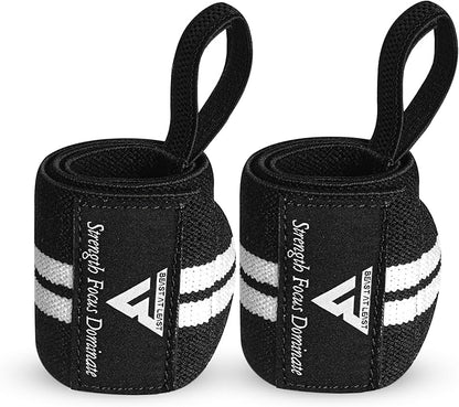 Weight Lifting Wrist Wraps – 18” Cotton Wrist Support with Thumb Loop – Gym Straps for Workout Powerlifting Weightlifting Fitness Strength Training, Stiff Wrist Straps