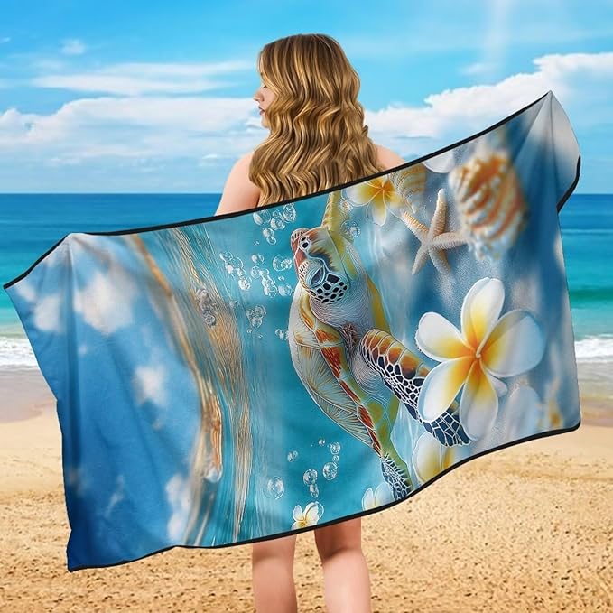 Bulopur Tropical Sea Turtle Beach Towel Soft Sand Free Sweatproof Car Seat Cover Towel for Yoga Mat Non-Slip Breathable Washable Sweat Towels Fits for SUV Sedan Truck