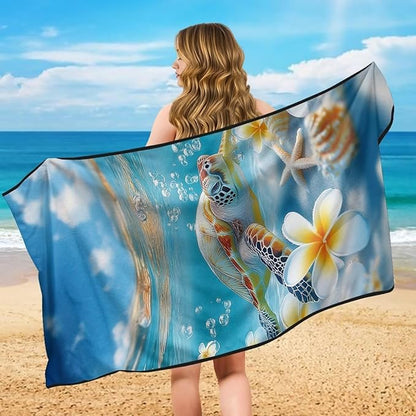 Bulopur Tropical Sea Turtle Beach Towel Soft Sand Free Sweatproof Car Seat Cover Towel for Yoga Mat Non-Slip Breathable Washable Sweat Towels Fits for SUV Sedan Truck