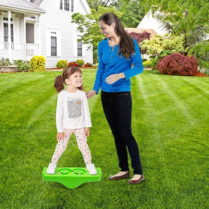 Kids Rocking Seesaw Balance Board with 5 Wooden Balls Sensory Training Rocking Board Balance Training Equipment Children Indoor Outdoor Activity Toy (Green)