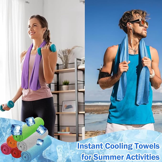60Pack Cooling Towels for Neck and Face (40"x12"), Ice Microfiber Cooling Towels Bulk for Workout Cooling Neck Wraps Sweat Towels for Gym Yoga Golf Running Sport
