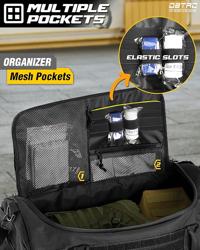 DBTAC 40L Tactical Gym Bag for Men | Military Heavy Duty Duffle Bag with Adjustable Strap for Gym Workout Fitness, Basketball Soccer Sport Training & Weekend Travel, Black