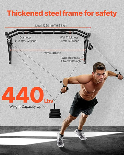 VEVOR Pull Up Bar, Multi-Grip Wall Mounted Pull Ups, 50 in Width Multifunctional Chin Up Training Station, Heavy Duty Steel Upper Body Workout Bars with Hangers, 440 lbs Weight Capacity, for Home Gym