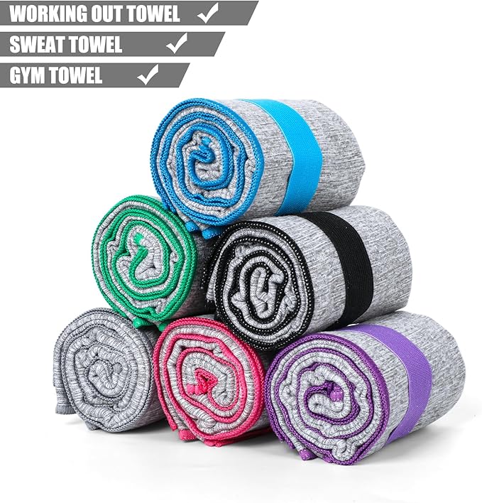 6 Pack Microfiber Gym Towels Quick Dry Lightweight Sweat Towel for Men Women Working Out Fitness Tennis Running Hiking Cycling Fishing Camping(6 Pack(Grey))