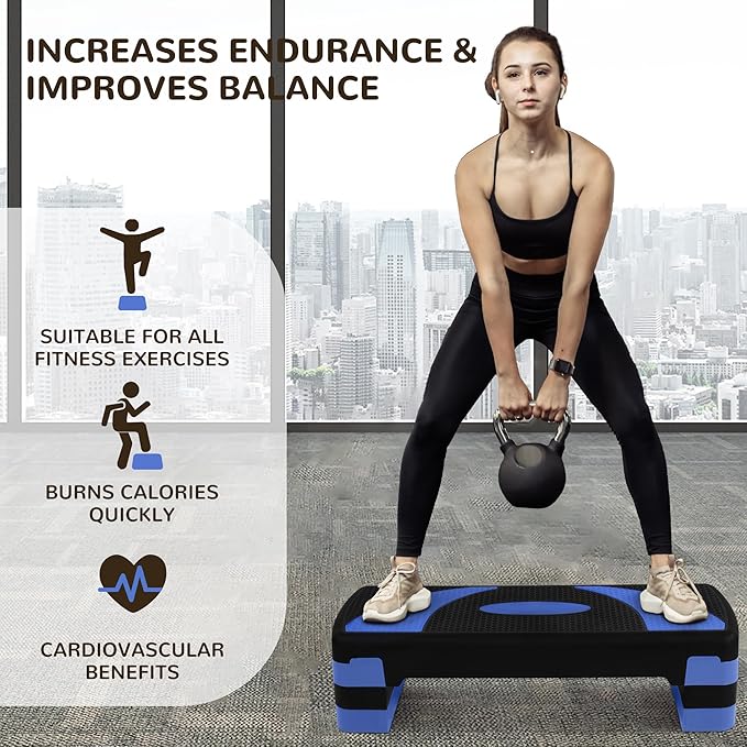 BalanceFrom Aerobic Step Platform Trainer with Adjustable 3-Level Risers, 400 Pound Weight Capacity – Non-Slip Exercise Stepper for Cardio, Strength, and Fitness Workouts, 31", Multiple Colors