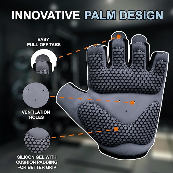 FITNESS FORCE Breathable Workout Gloves for Men and Women, Padded Weight Lifting Gloves with Full Palm Protection for Grip, Exercise, Cycling, Gym, Fitness Training
