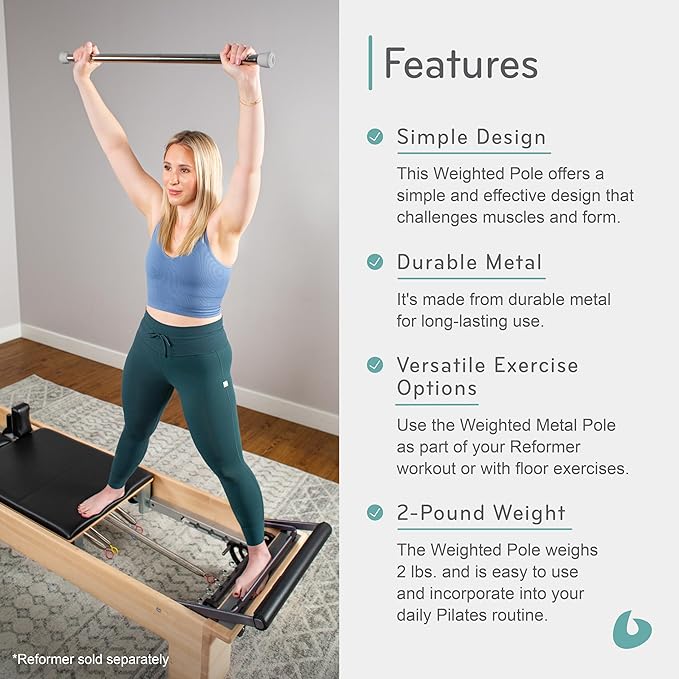 Balanced Body Weighted Metal Pole, Weighted Bar for Home or Studio Workouts, Exercise Equipment for Home Fitness or Gym Use