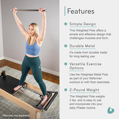 Balanced Body Weighted Metal Pole, Weighted Bar for Home or Studio Workouts, Exercise Equipment for Home Fitness or Gym Use