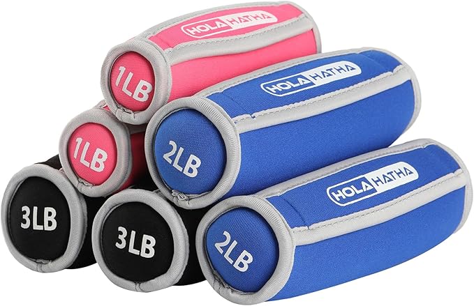 HolaHatha Soft Hand Weights Full Body Strength Training Workout Equipment 1, 2 and 3 Pound Sets for Building and Toning Muscles, Multicolor