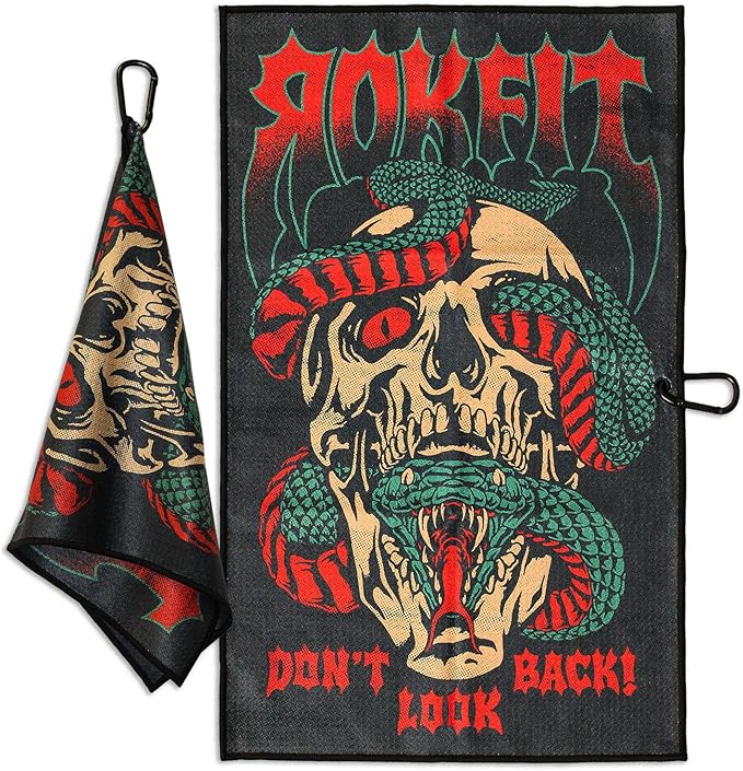 RokFit Gym & Golf Towel – Multi-Use, Quick-Dry, Durable Utility Towel with Bold Graphic and Carabiner Clip (Don't Look Back)
