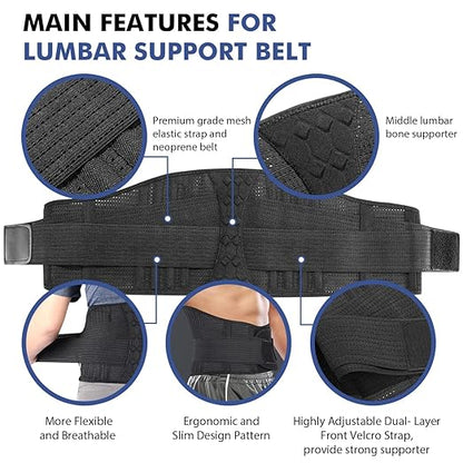 Lumbar Support Belt Lower Back Brace for Lifting, Herniated Disc, Sciatica, Pain Relief,Breathable Lumbar Brace for Men & Women