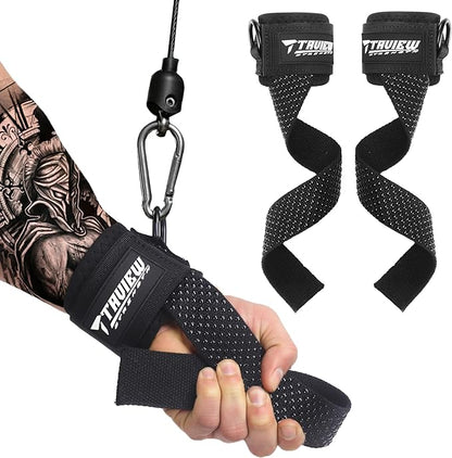 TAVIEW Weight Lifting Straps with Cuffed D Ring Wrist Support, Heavy Duty Comfortable Lifting Straps for Men with Secure Fit and Enhanced Grip for Gym Training